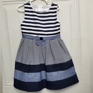 Bonnie Jean Girls 5T Navy & White Striped Nautical Sundress Exc Cond